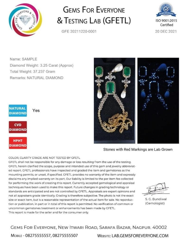 Sample Diamond Testing Report